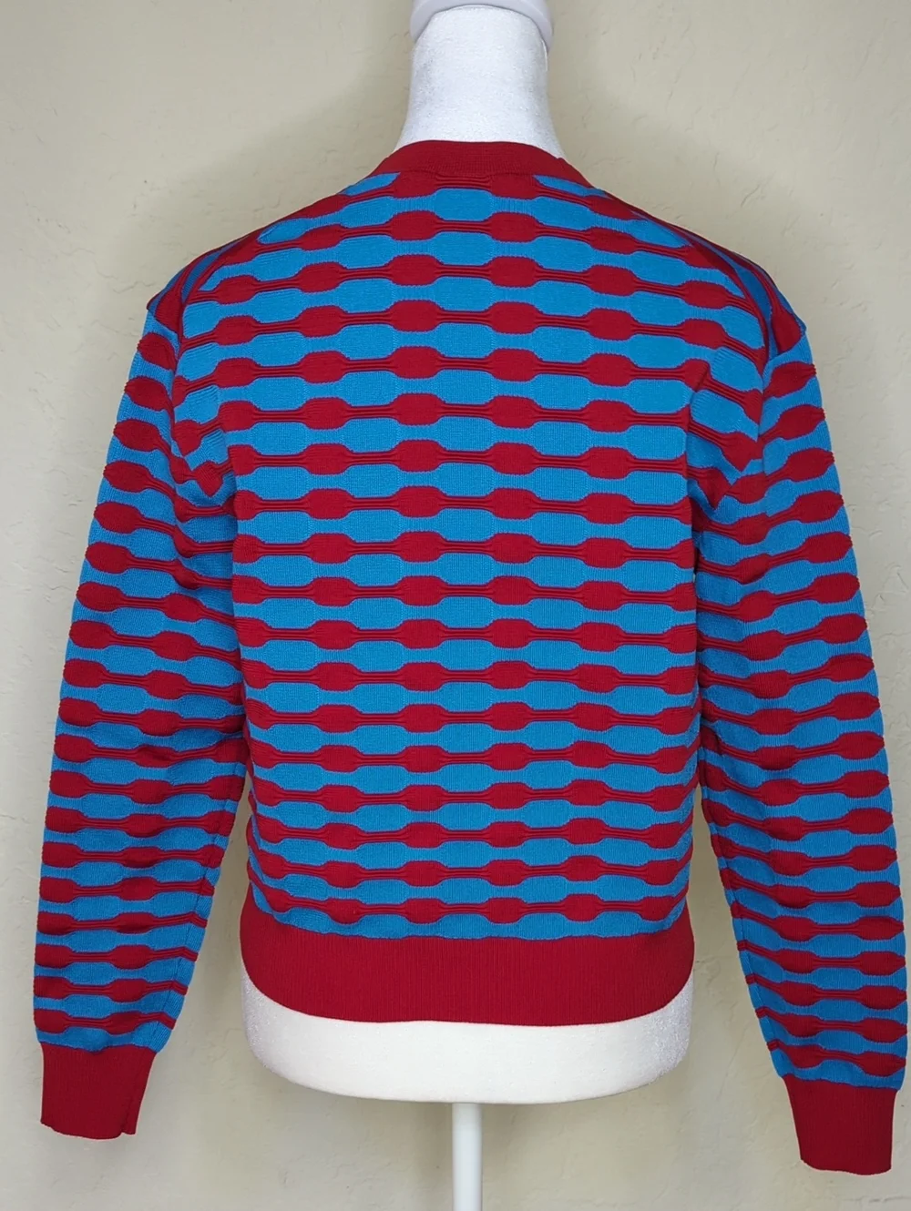 LIKE NEW Tory Burch Red & Blue Bubble Stripe Long Sleeve Cardigan Size XS